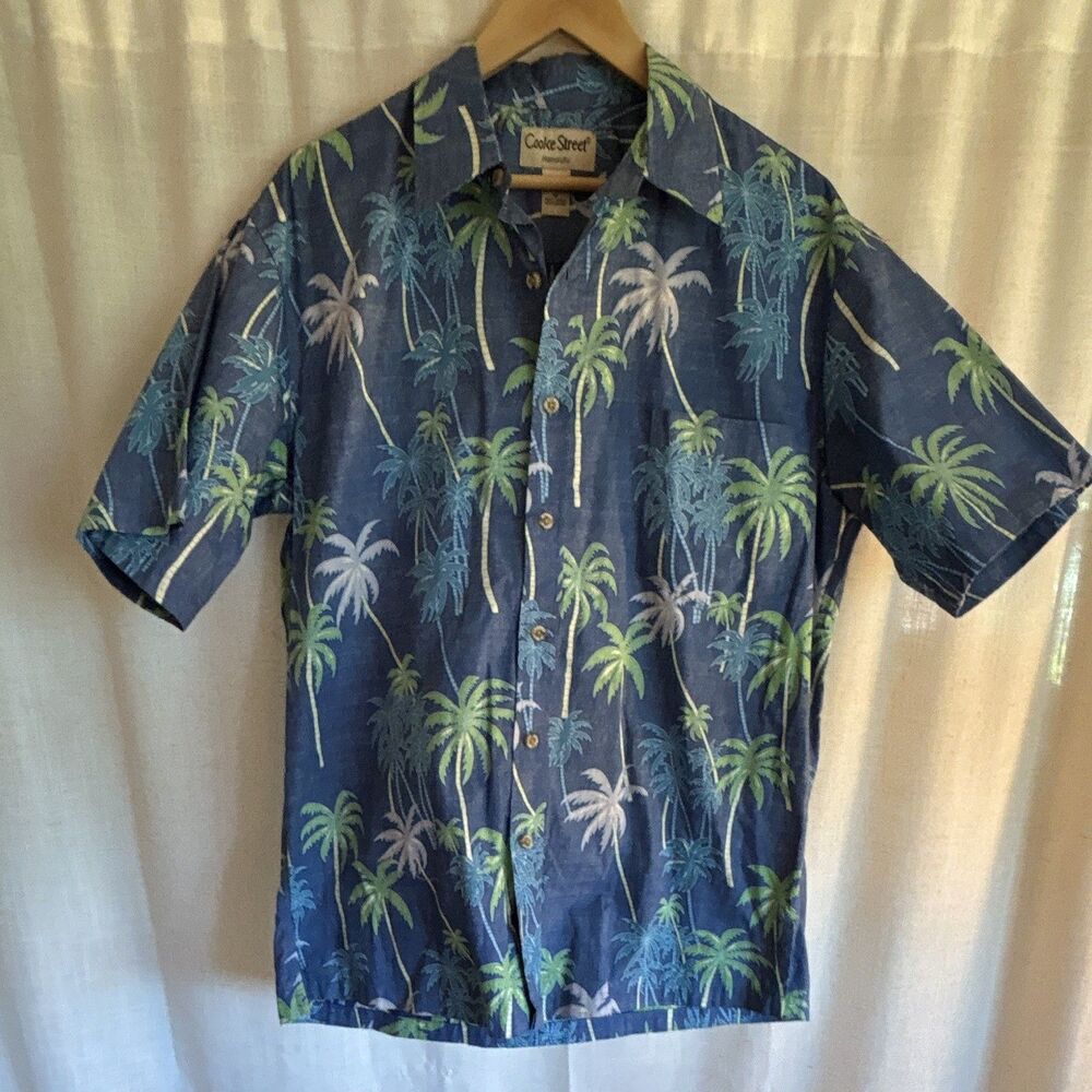 Cooke Street Men's Blue Tropical Hawaiian Short Sleeve Button-Up Pockets M